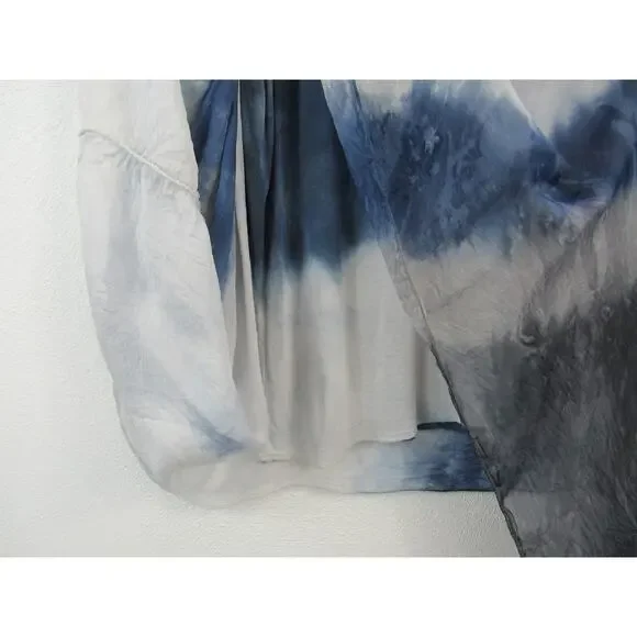 Made in Italy One Size Blue Grey White Italian Silk Tie-Dye Top Butterfly Flowy - Picture 5 of 6